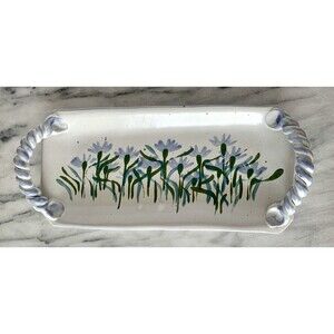 Studio Pottery Artist Made Signed Tray Platter Flowers Lilac Lavender
